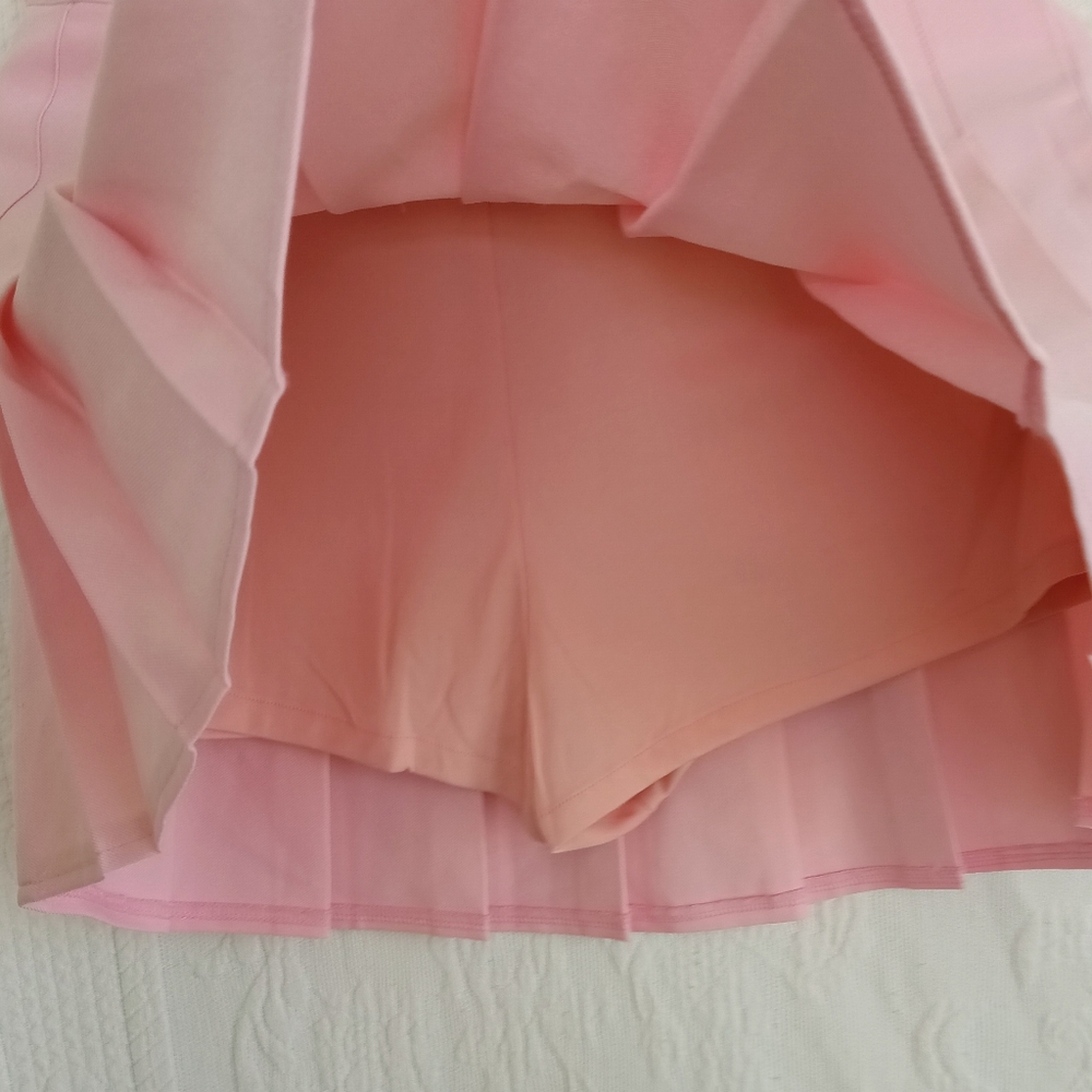 Fei Li Lai Pink Pleated Tennis Skort Pastel Barbie Activewear Skater Girl Flirty - Picture 8 of 9